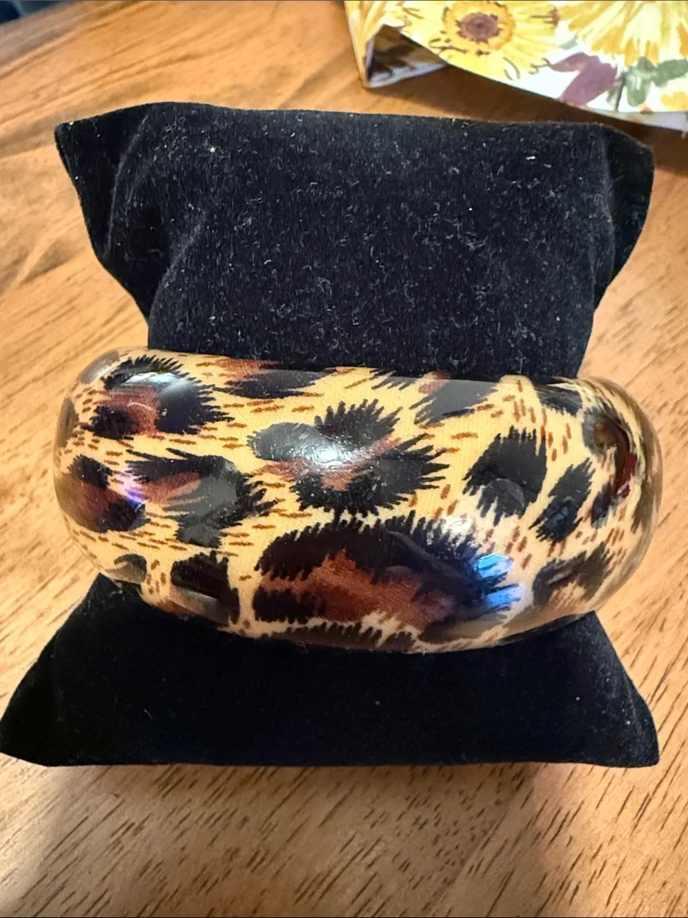 Leopard Print Resin Bangle with Bright Yellow Interior